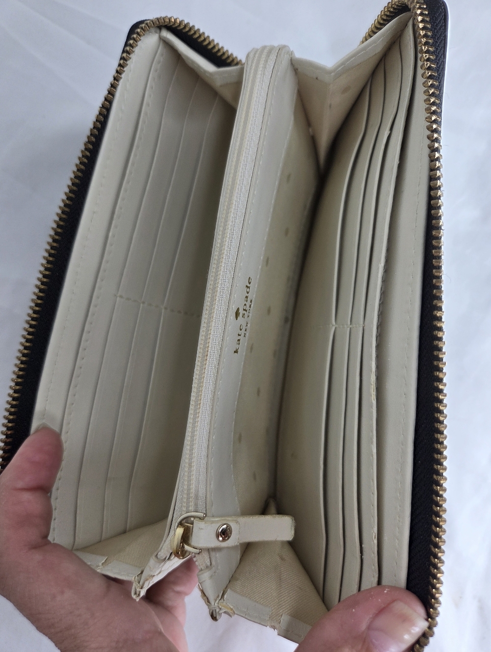 kate spade 8"x4" inch Brown Glitter Patent Zip Wallet with Gold Spade Logo - Picture 9 of 16